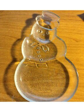 Snowman Candy Plate Clear Glass 8 inch Frosty Christmas Dish